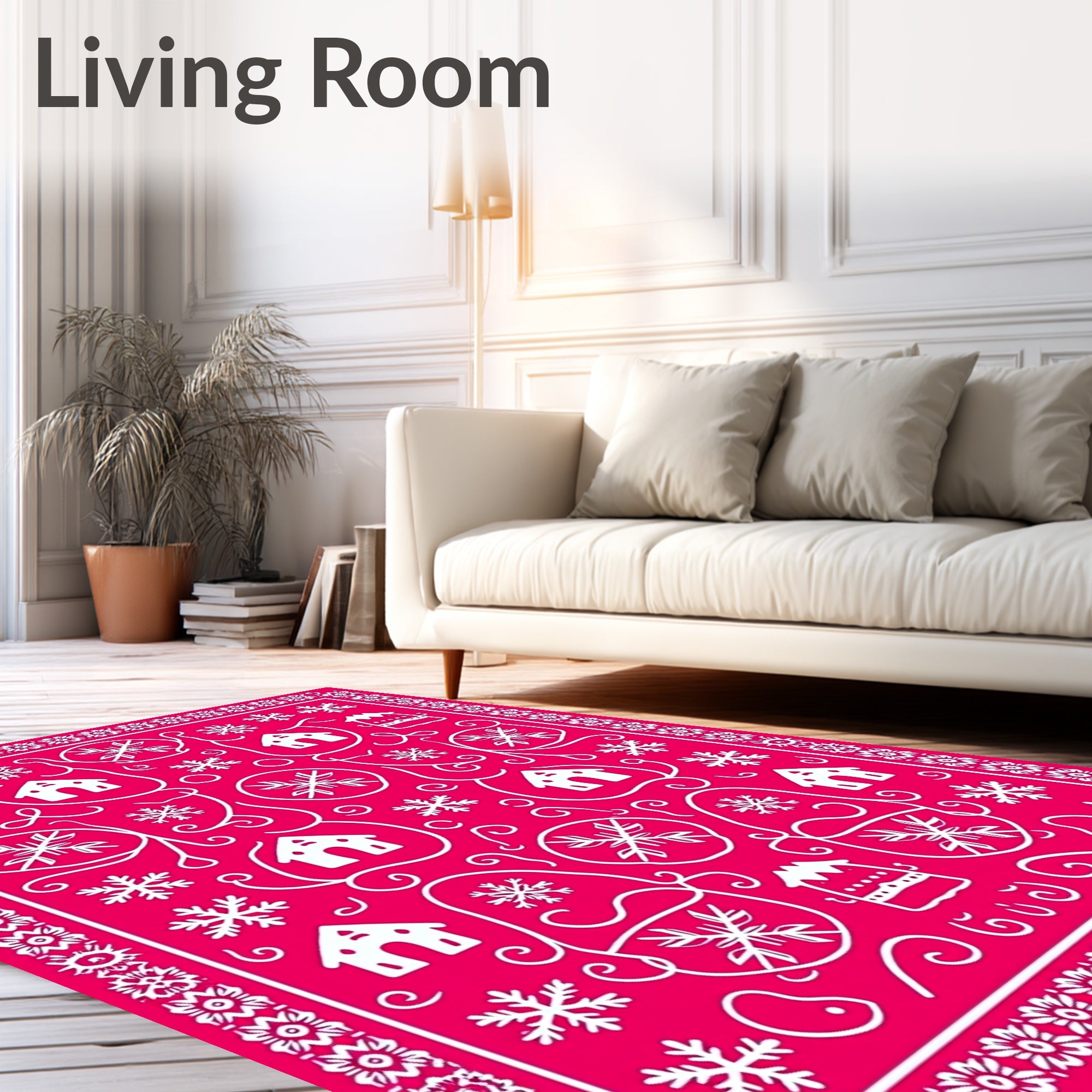 Vibrant Pink Winter Village Snowflakes Rug