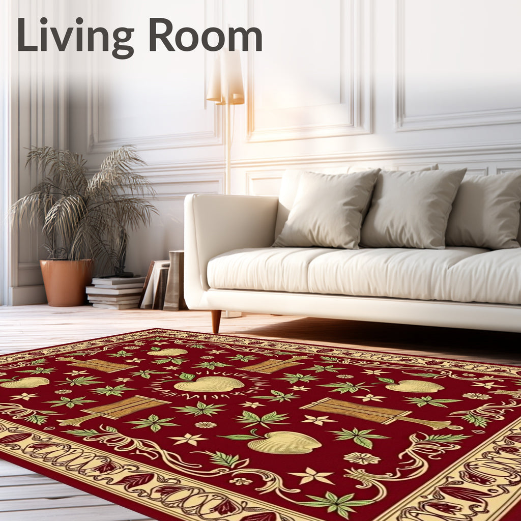 Gilded Crimson Apple Floral Border Rug