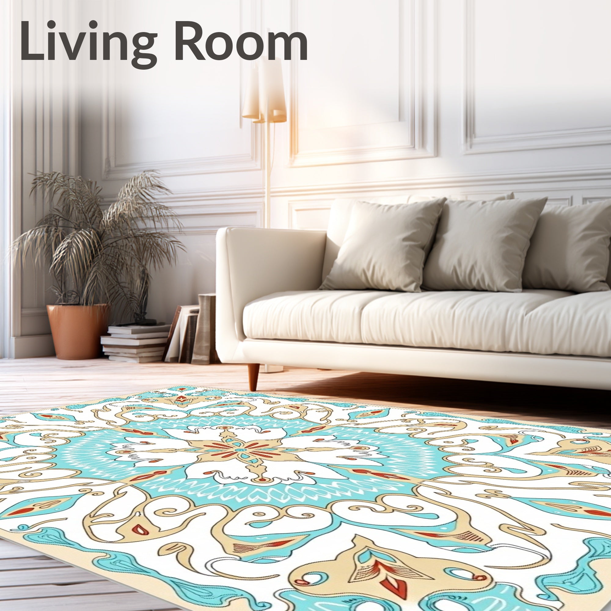 Ornate Teal Floral Medallion Symmetry Rug