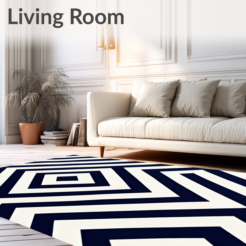 Navy White Geometric Diamond Maze Rug