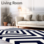 Navy White Geometric Diamond Maze Rug
