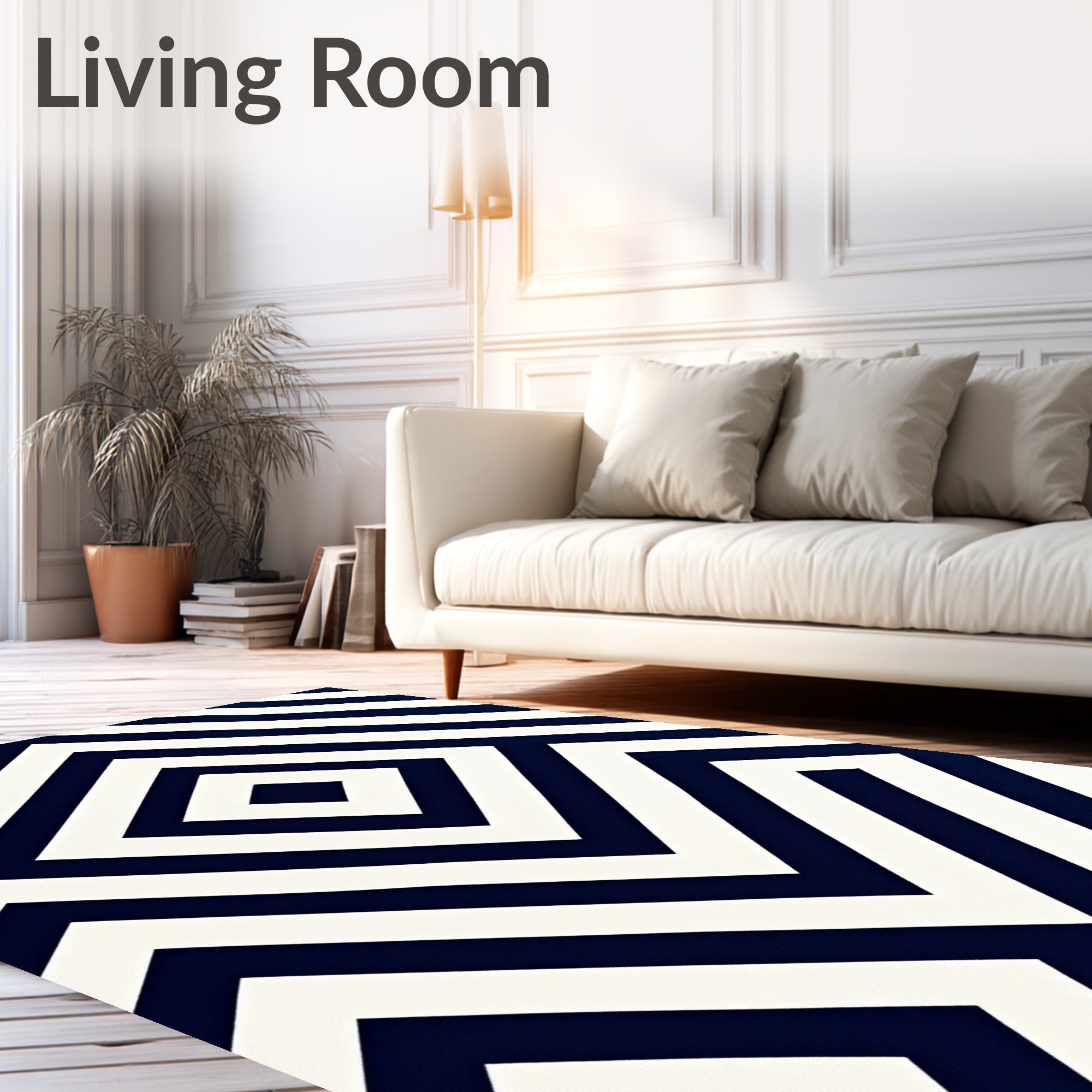Navy White Geometric Diamond Maze Rug