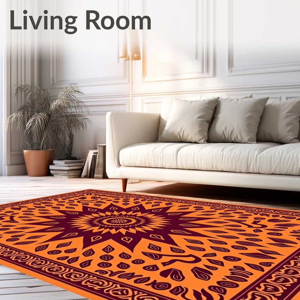 Orange Marigold Sunburst Paisley Border Rug