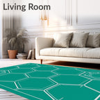 Teal Hexagon Grid Geometric Relief Rug