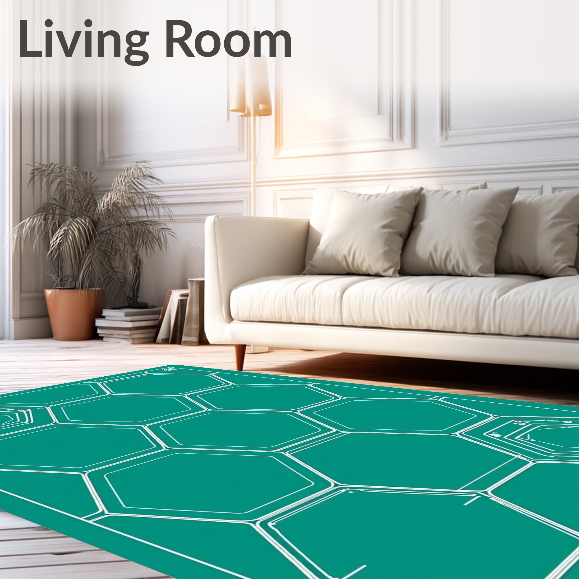 Teal Hexagon Grid Geometric Relief Rug