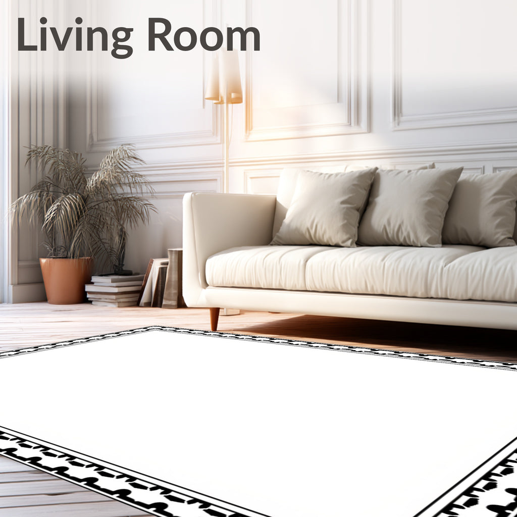 Black and White Geometric Lattice Border Rug