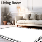 Black and White Geometric Lattice Border Rug
