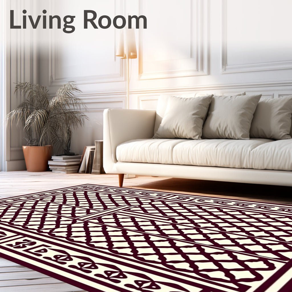 Deep Red Lattice Border Rug