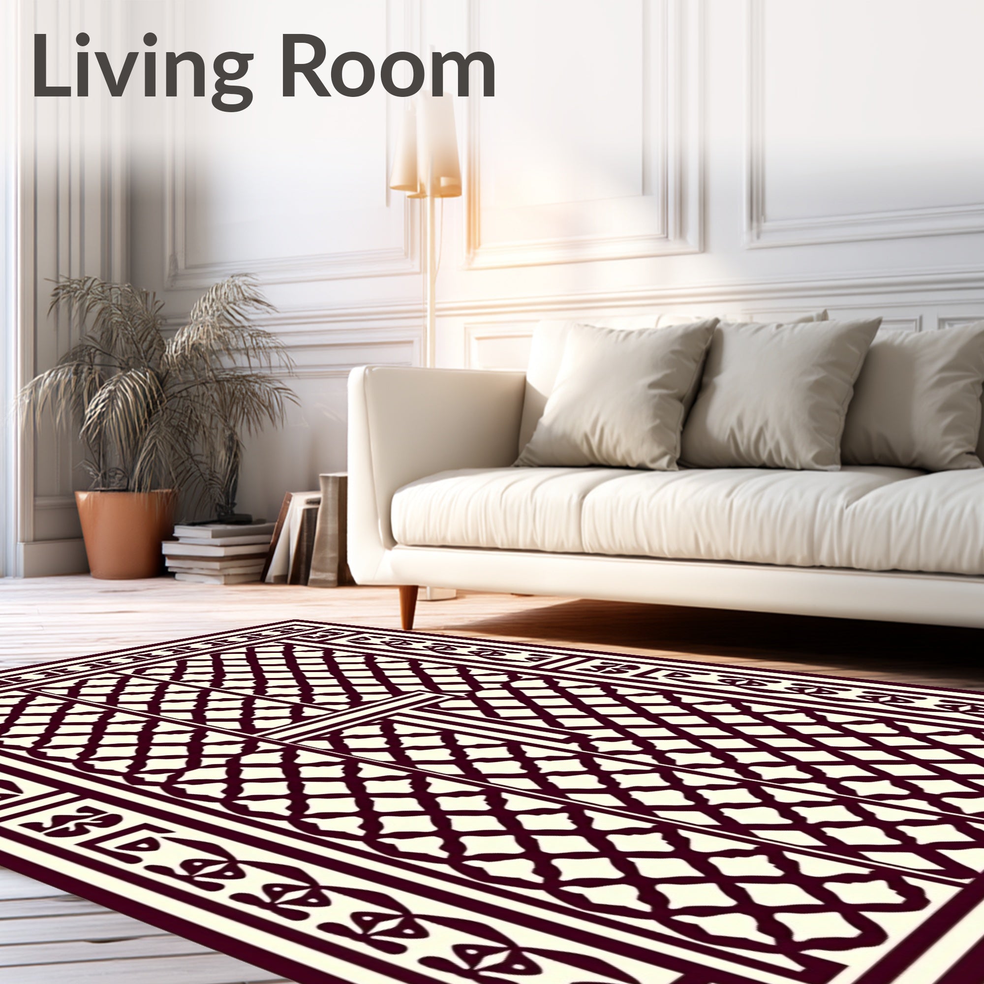 Deep Red Lattice Border Rug