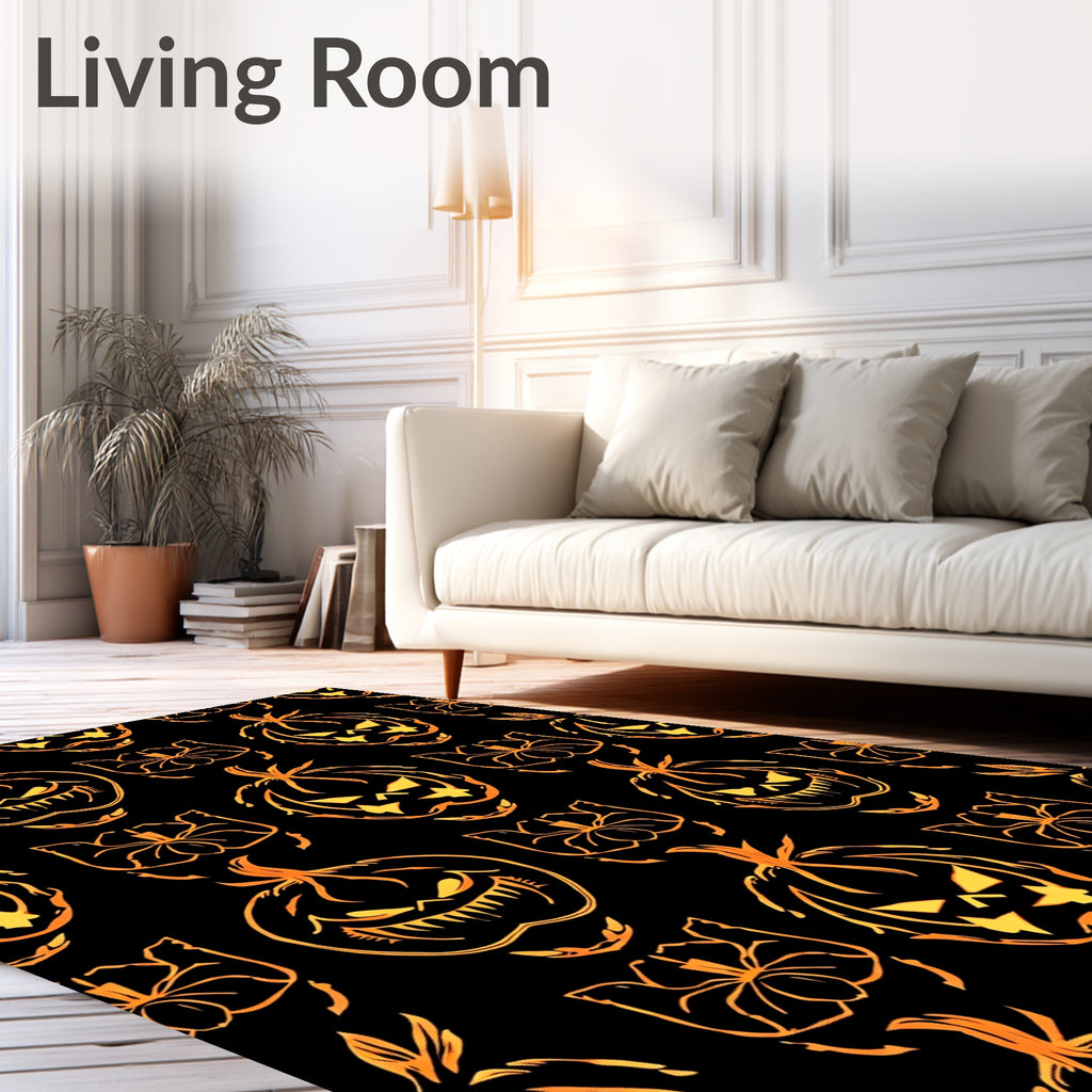Spooky Orange Jack O Lantern Spider Rug