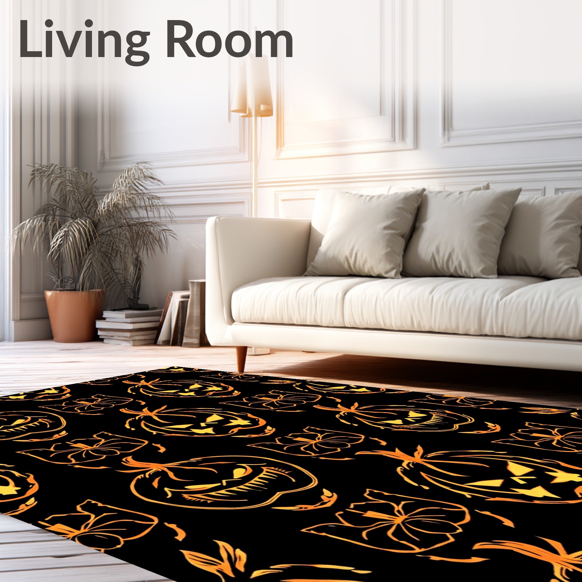 Spooky Orange Jack O Lantern Spider Rug