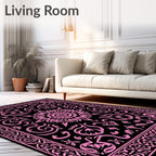 Black Pink Floral Medallion Rug