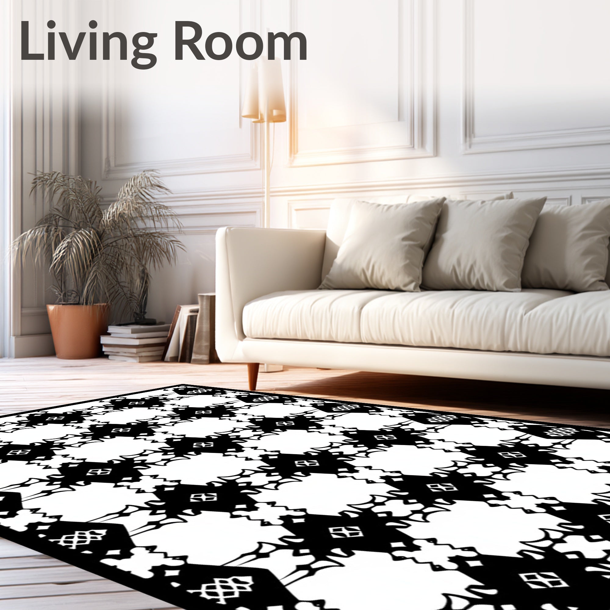 Bold Black Interlocking Diamond Geometric Rug