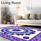 Vibrant Blue Floral Medallion Border Rug