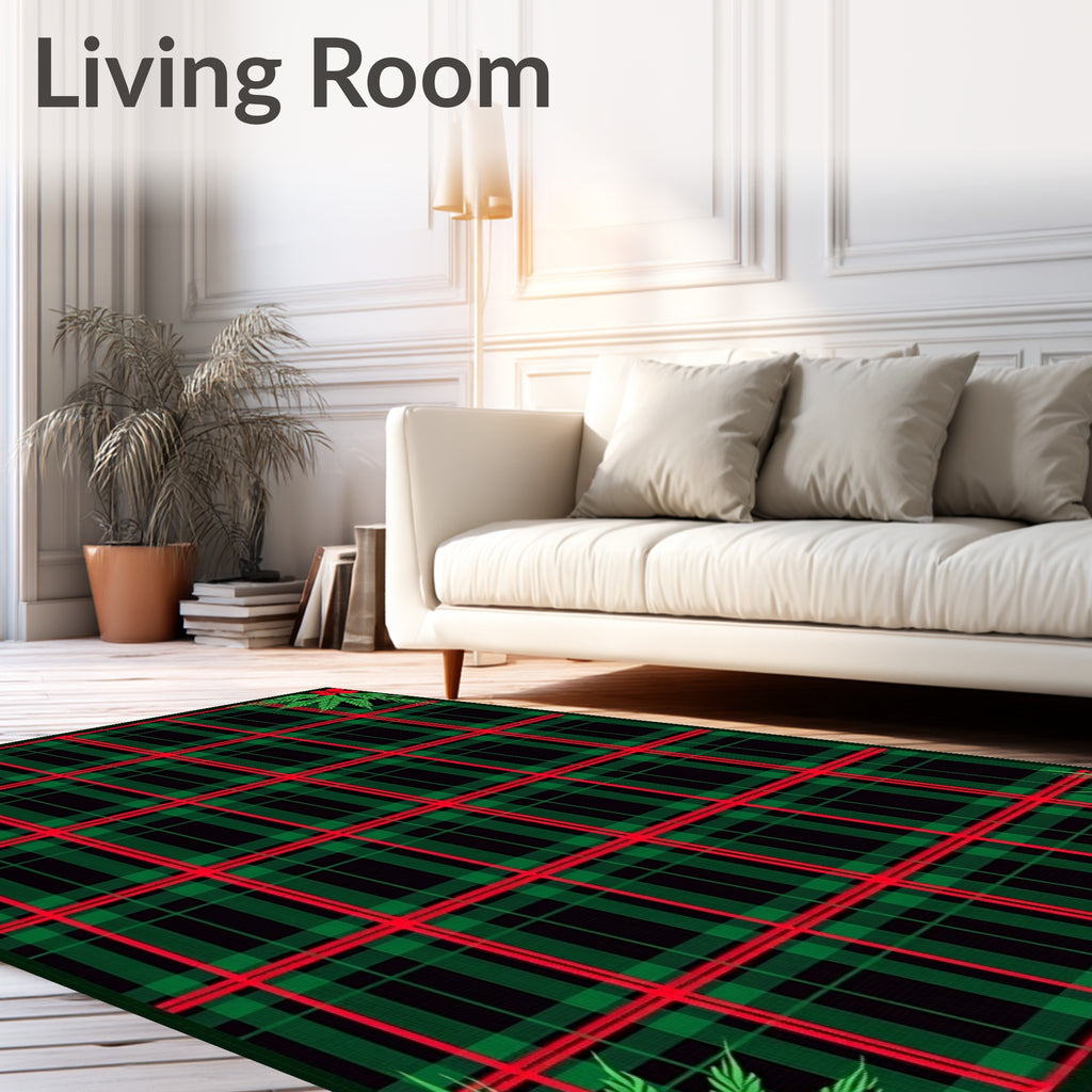 Classic Red Green Plaid Floral Accent Rug