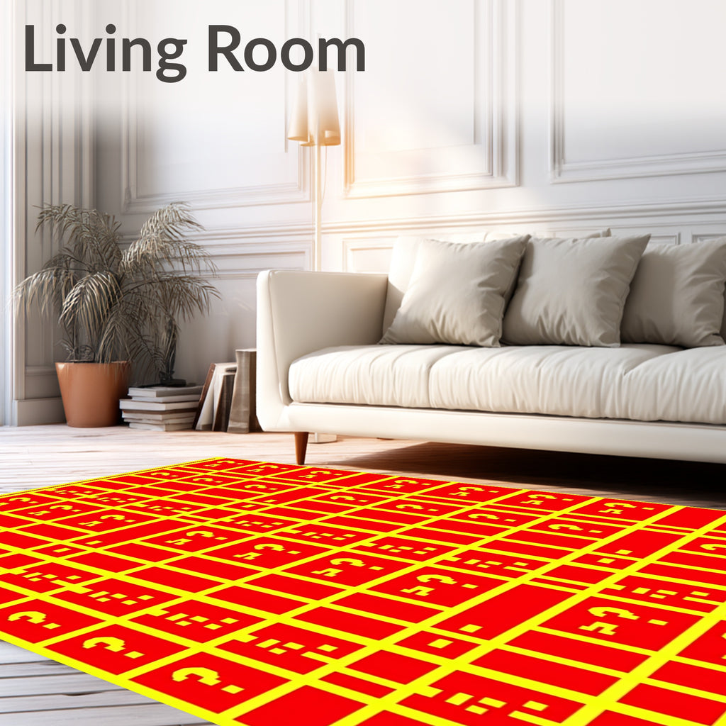 Bold Red Yellow Glitch Grid Rug