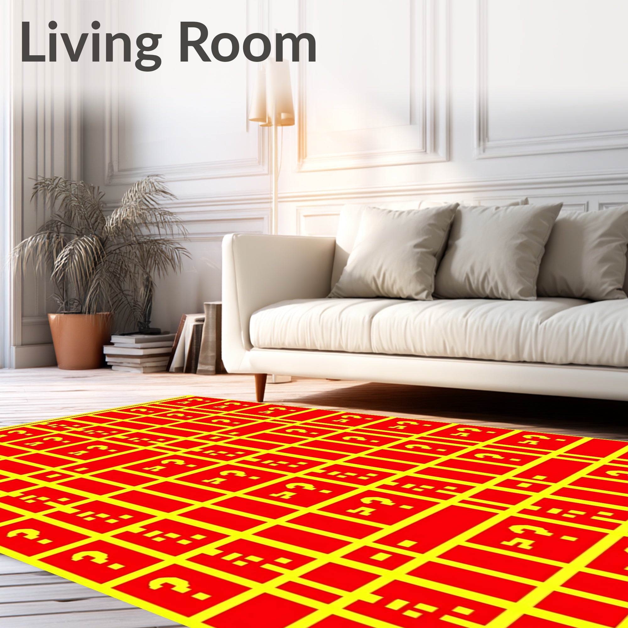 Bold Red Yellow Glitch Grid Rug