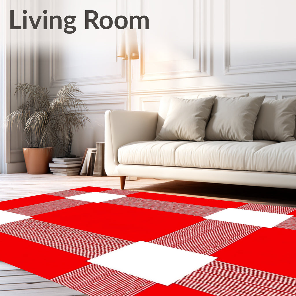 Bold Red White Gingham Squares Rug