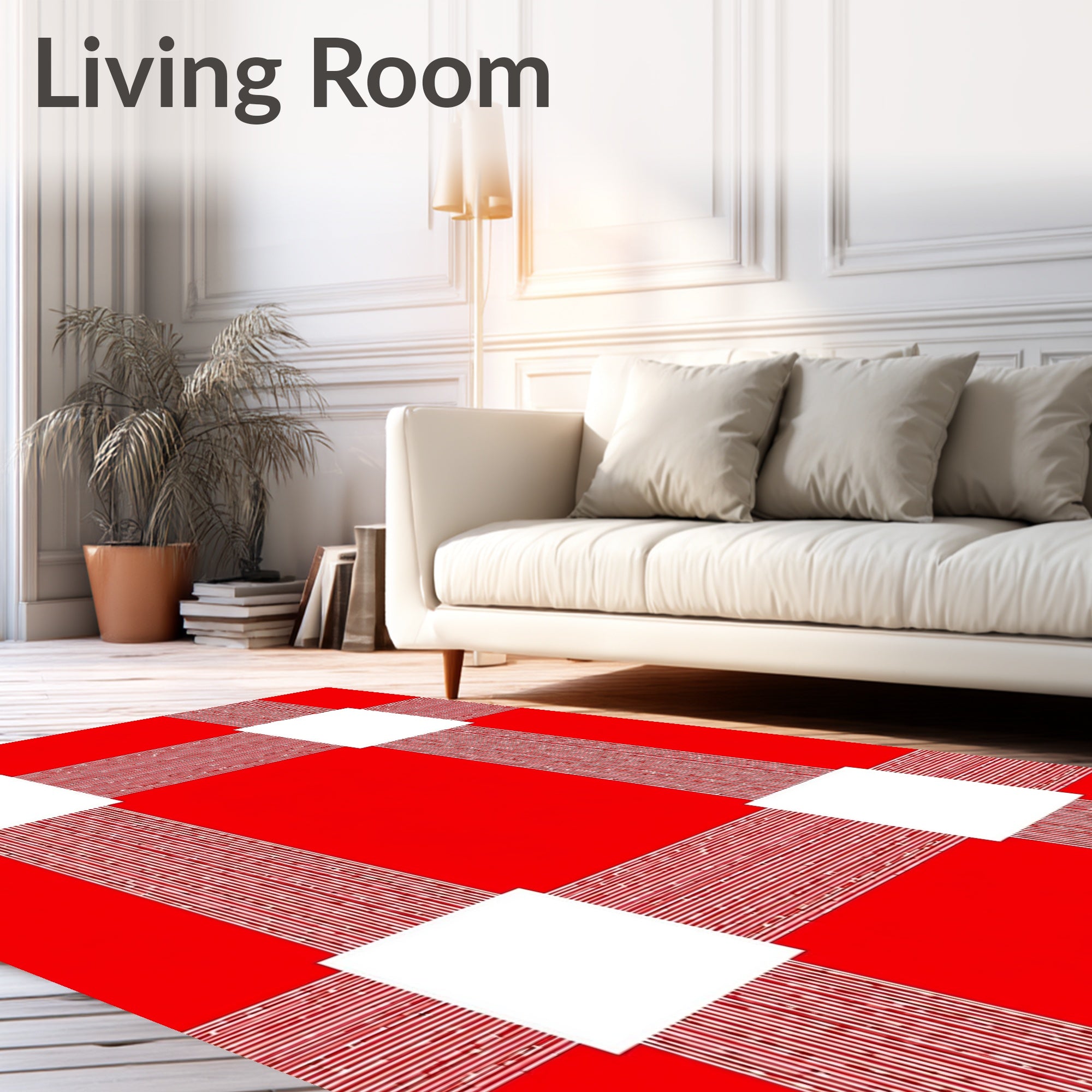 Bold Red White Gingham Squares Rug