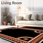 Ornate Orange and Black Medallion Frame Rug
