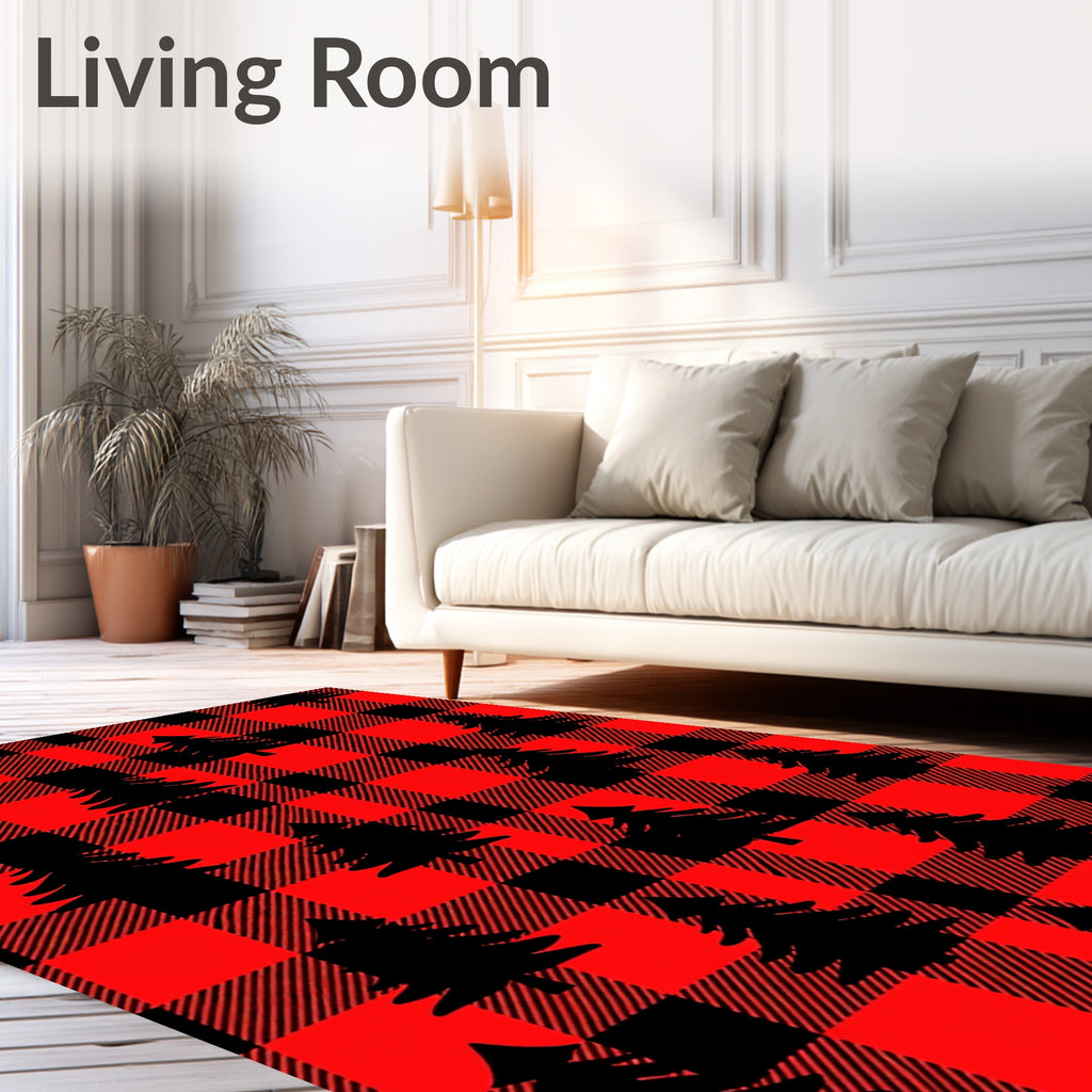 Buffalo Plaid Evergreen Trees Rug