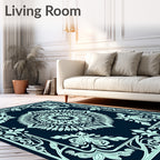 Navy Mint Leaf Mandala Rug