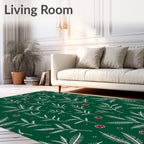 White Fir Branch Red Berry Holiday Rug