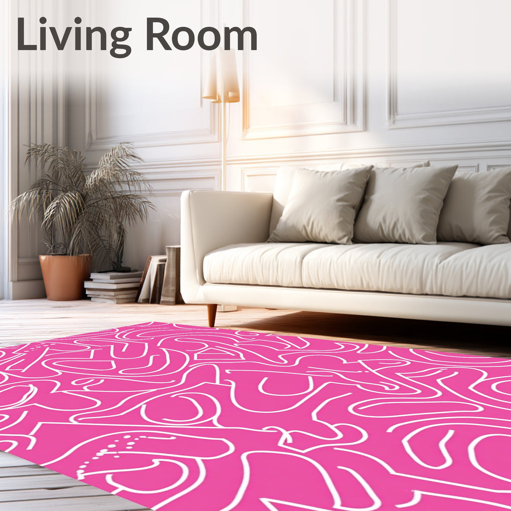 Vibrant Pink Dynamic Line Art Rug