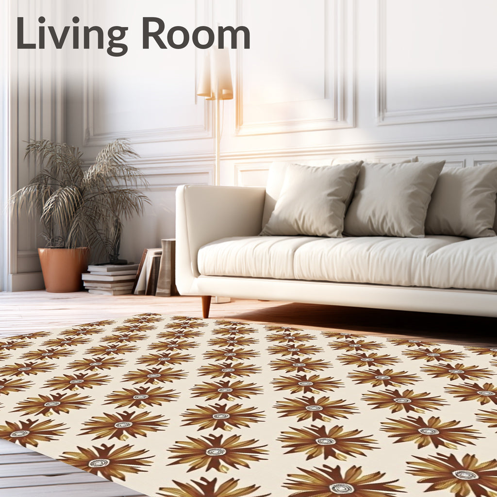 Sepia Brown Daisy Floral Repeat Rug