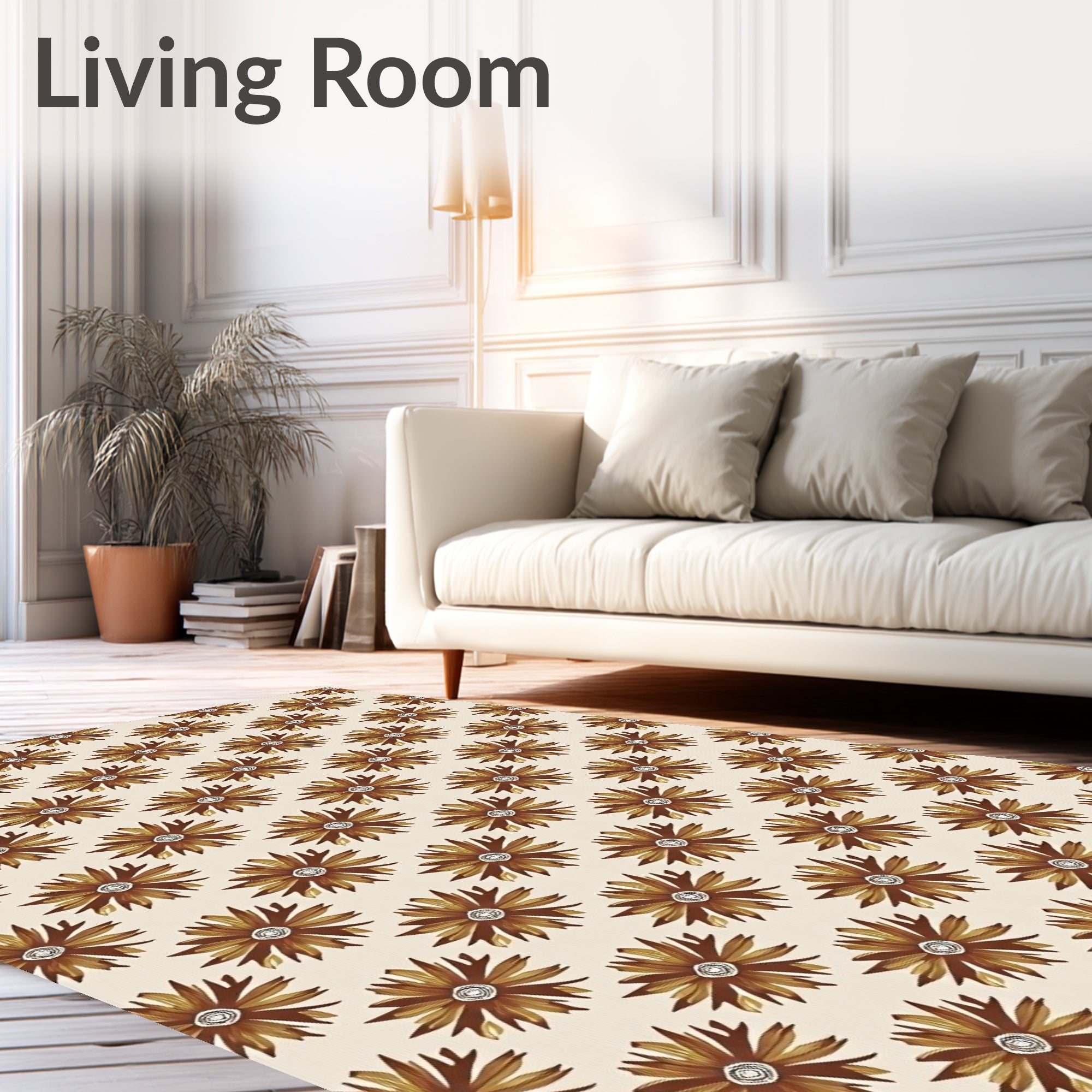 Sepia Brown Daisy Floral Repeat Rug