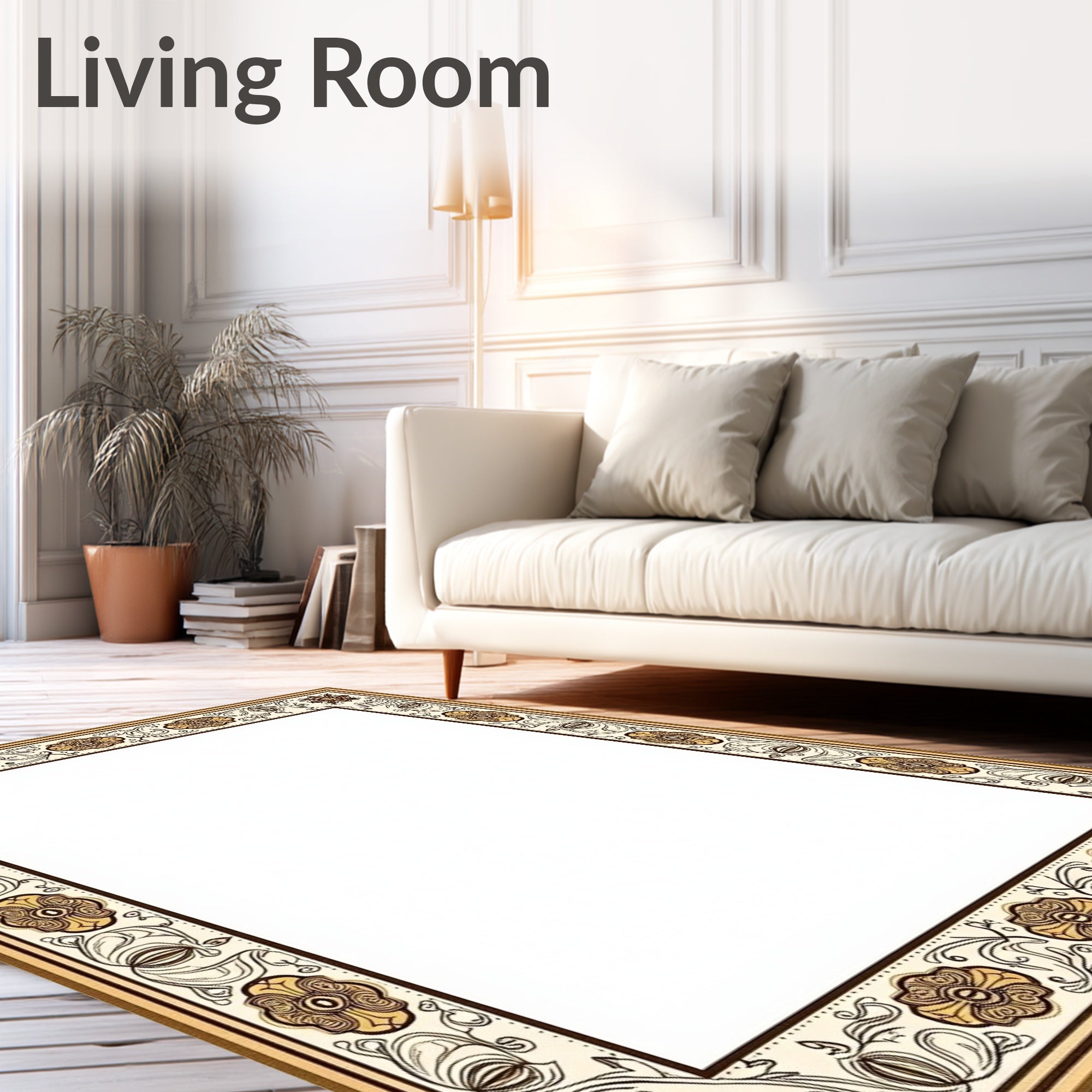 Golden Floral Scroll Border Rug