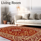 Rich Crimson Gold Scrolling Vine Rug