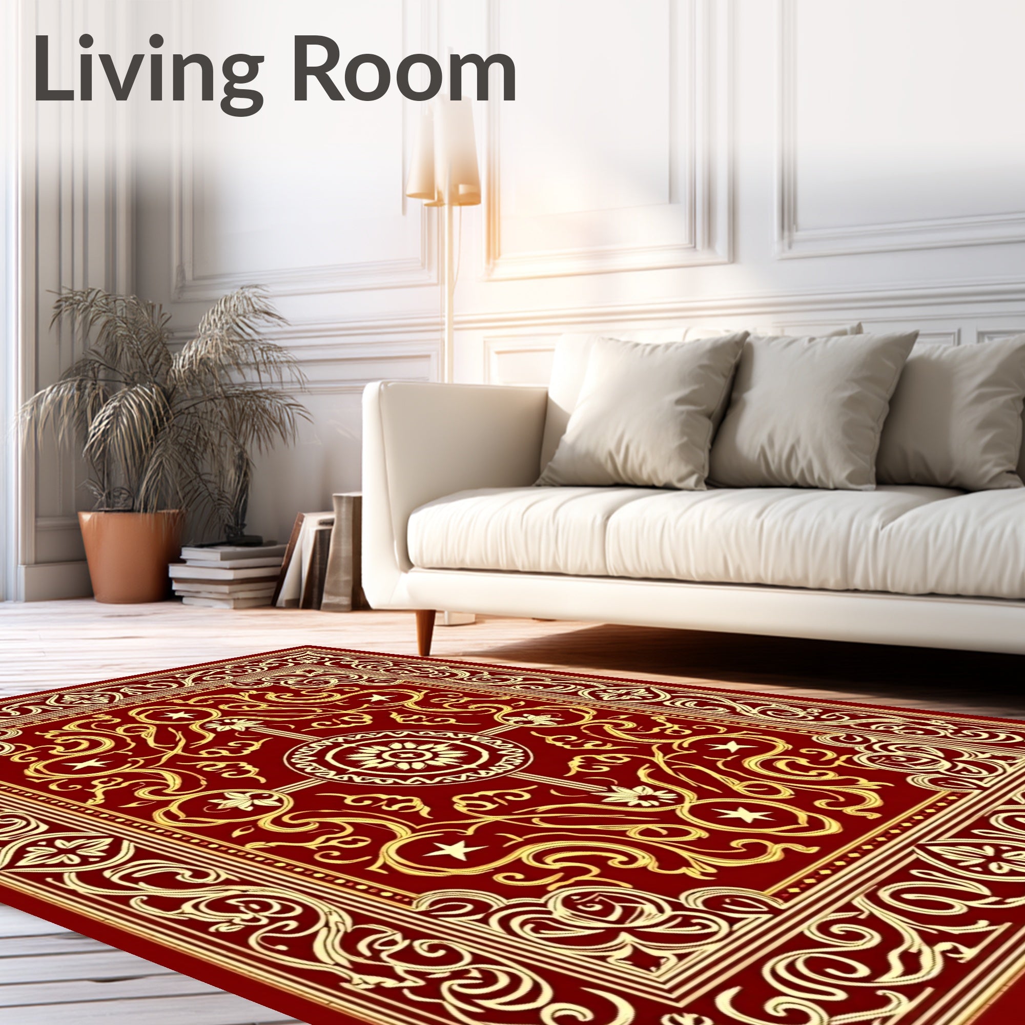 Rich Crimson Gold Scrolling Vine Rug