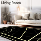 Golden Veined Black Marble Border Rug