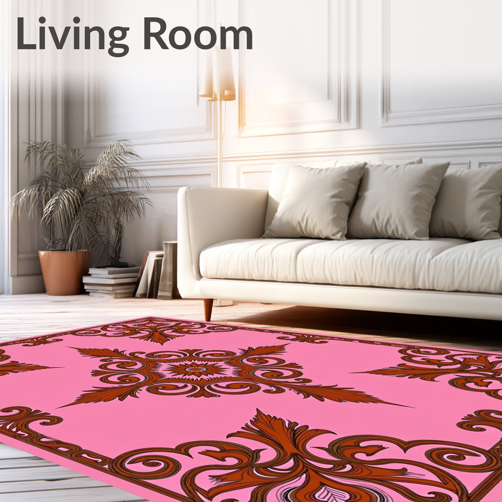 Pink Brown Floral Medallion Square Rug