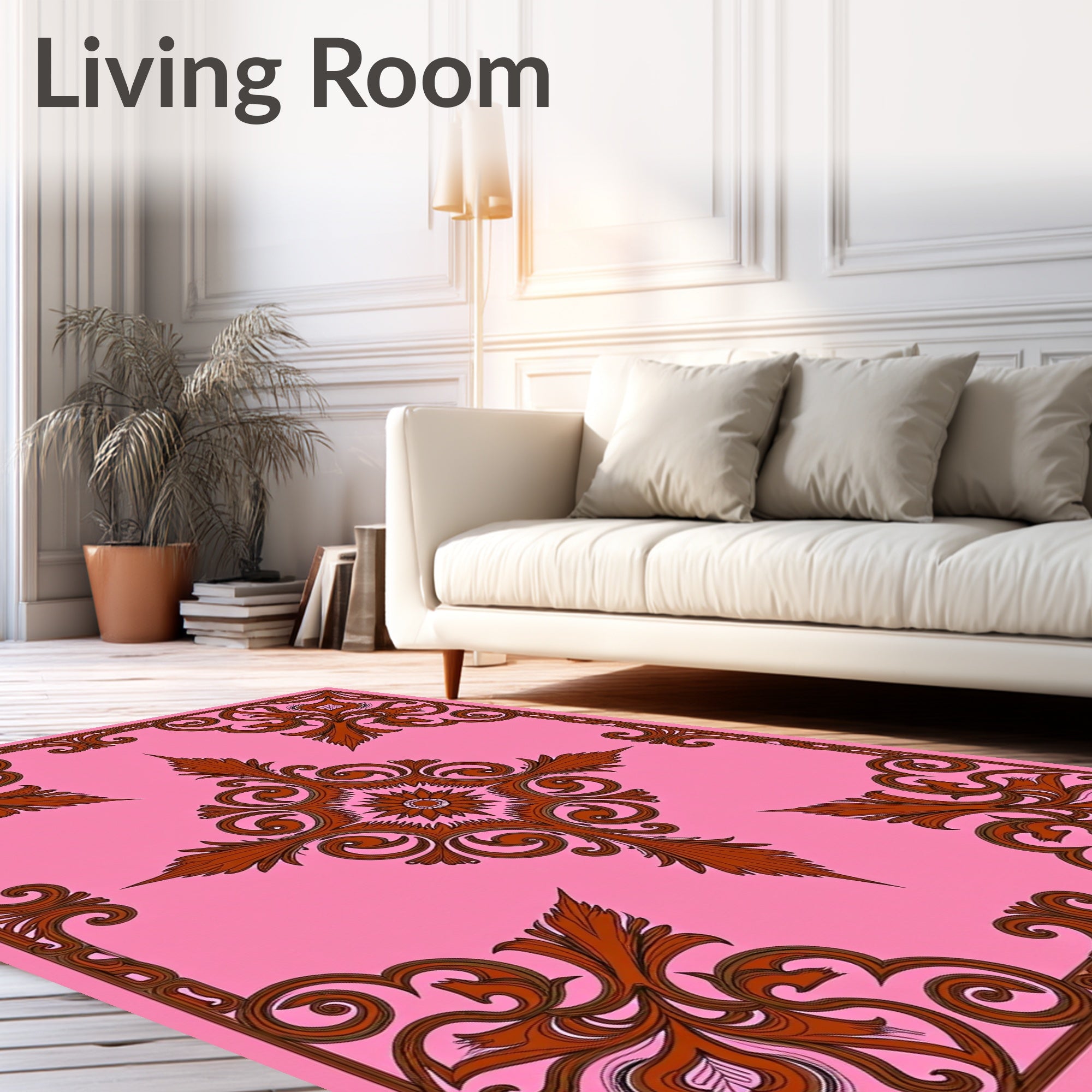 Pink Brown Floral Medallion Square Rug