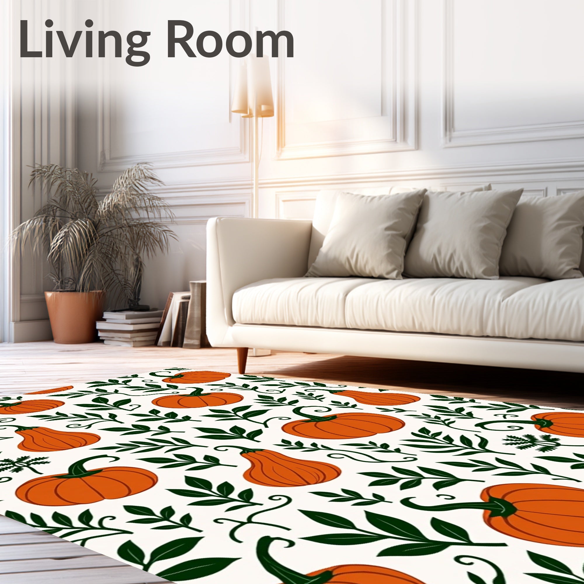 Autumn Orange Pumpkin Leaf Scatter Rug