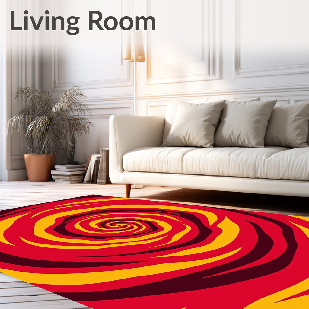 Crimson Yellow Swirling Vortex Rug