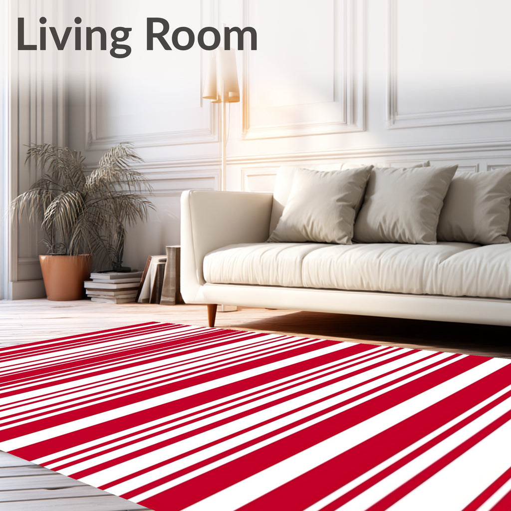 Bold Red White Horizontal Stripe Rug