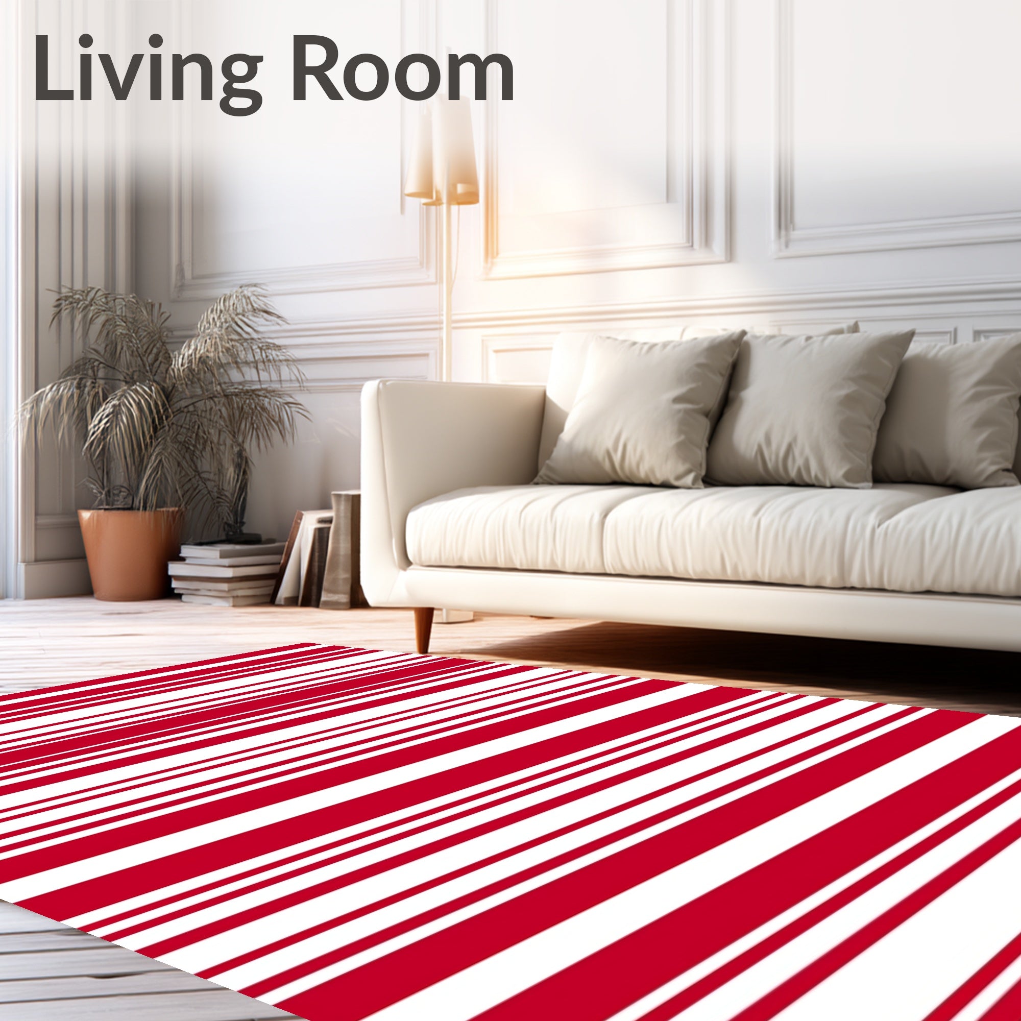 Bold Red White Horizontal Stripe Rug