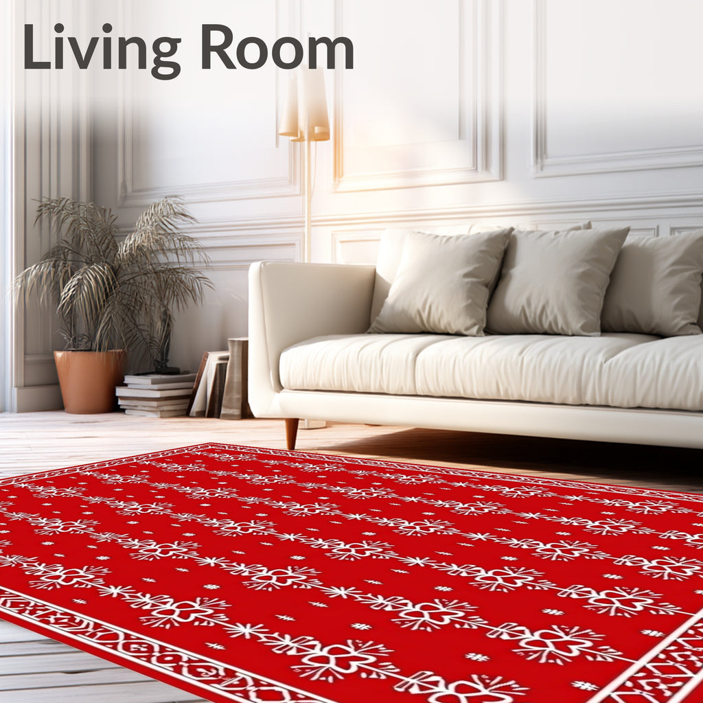 Crimson White Folk Scandi Medallion Rug