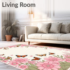 Whimsical Pink Floral Butterfly Meadow Rug