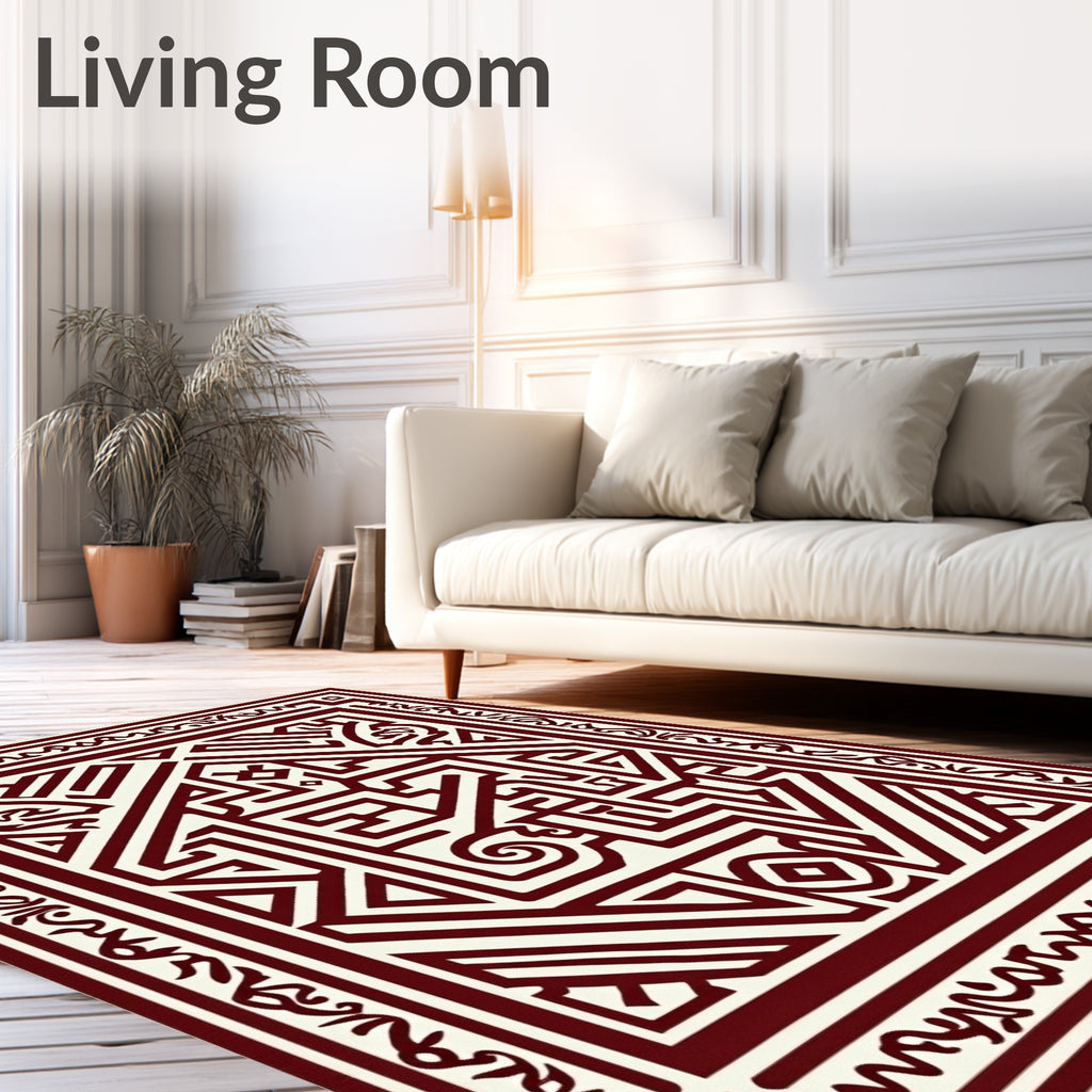 Crimson Ivory Geometric Labyrinth Rug