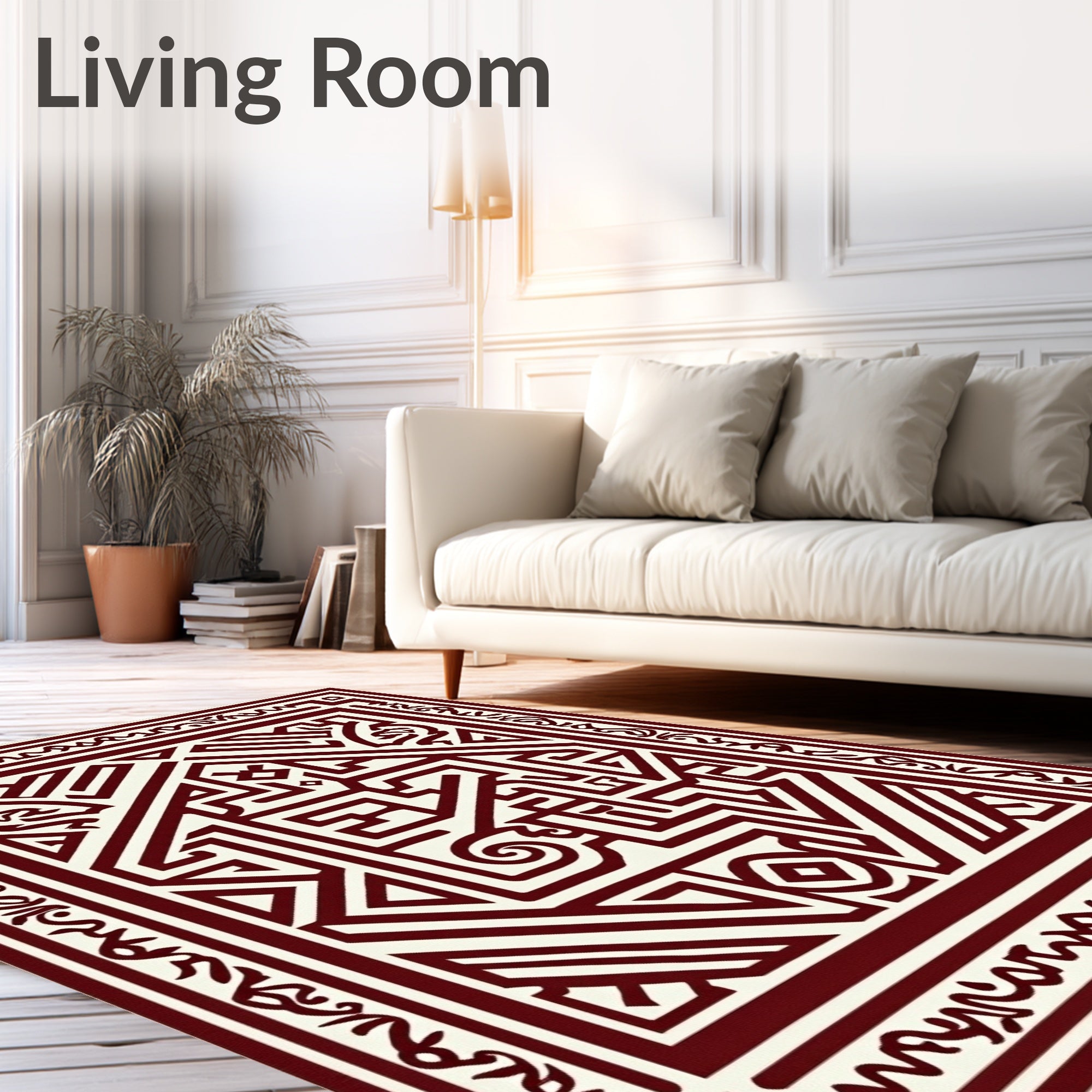 Crimson Ivory Geometric Labyrinth Rug