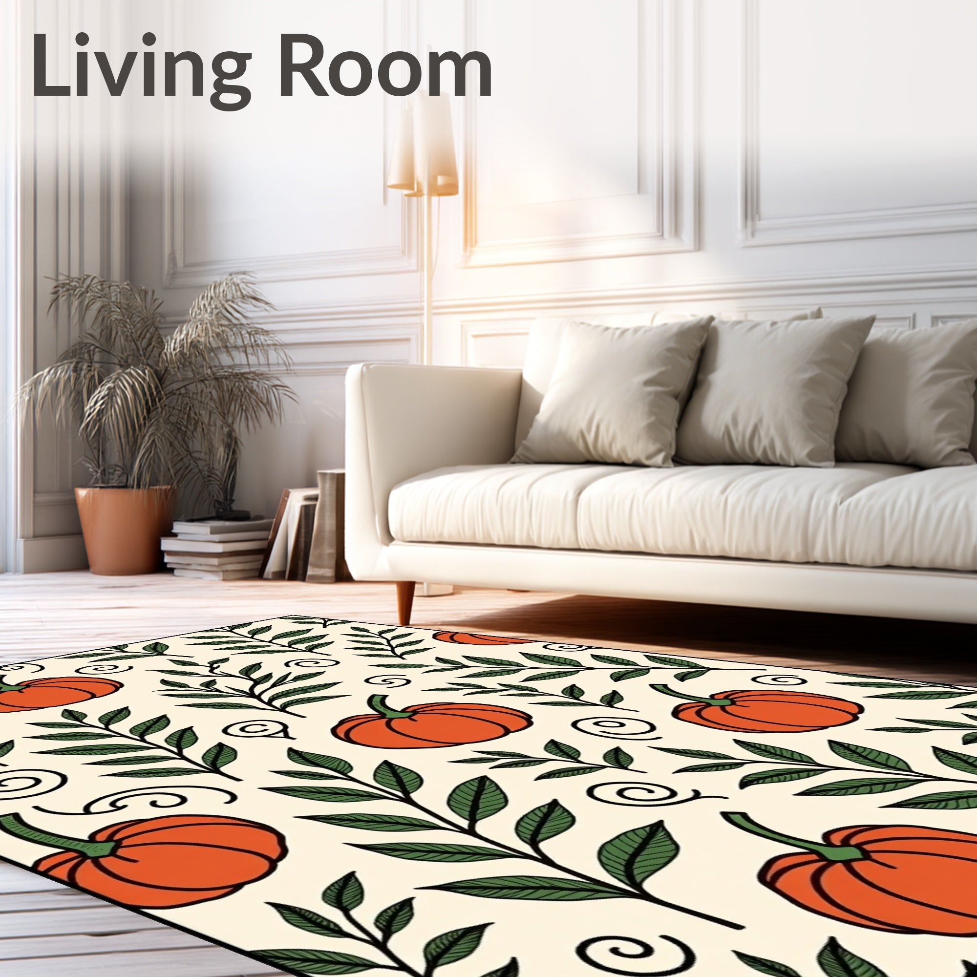 Autumn Pumpkin Leaf Swirl Rug
