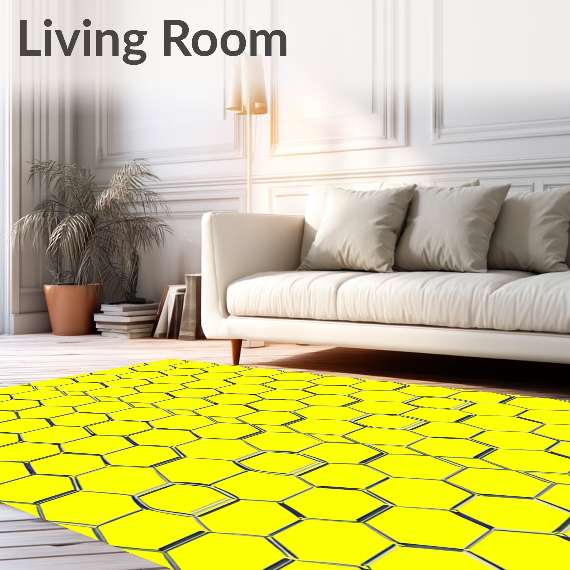 Bright Yellow Honeycomb Geometric Rug