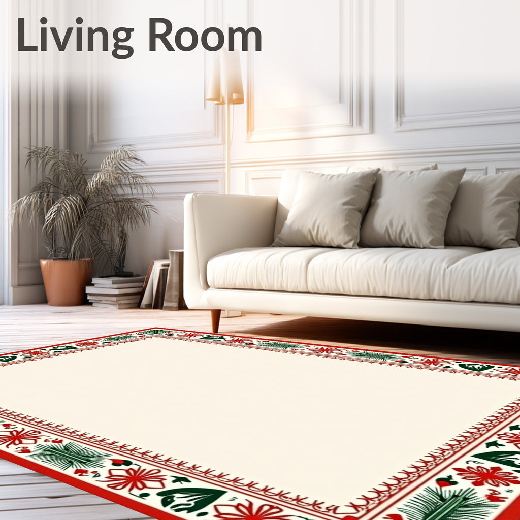 Crimson Green Floral Bordered Rug