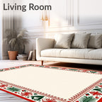 Crimson Green Floral Bordered Rug