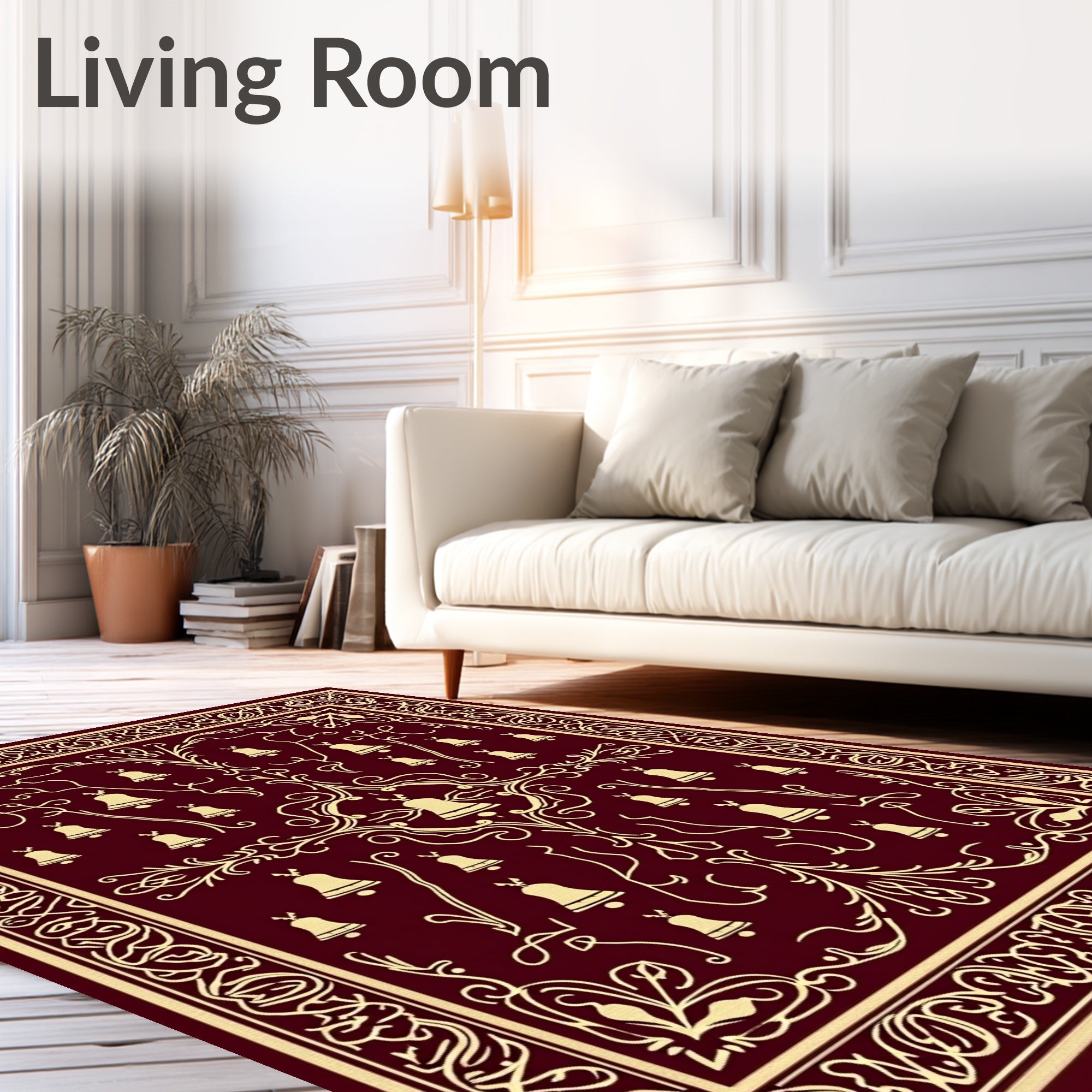 Crimson Gold Bell Scrollwork Rug