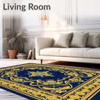 Royal Blue Golden Floral Medallion Rug